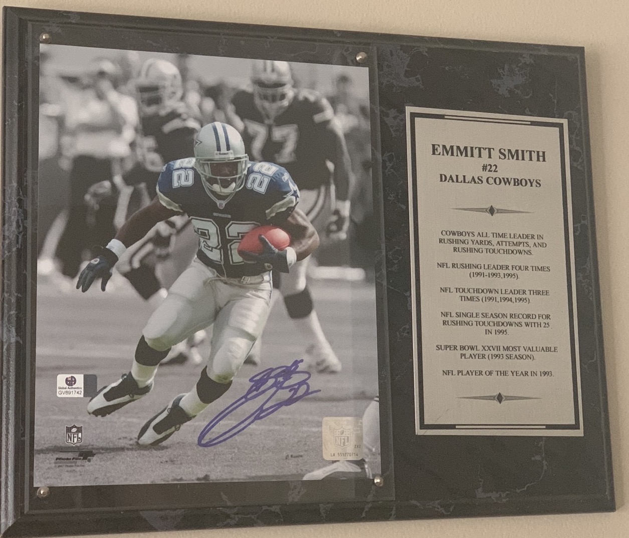 Emmitt Smith plaque from 1996