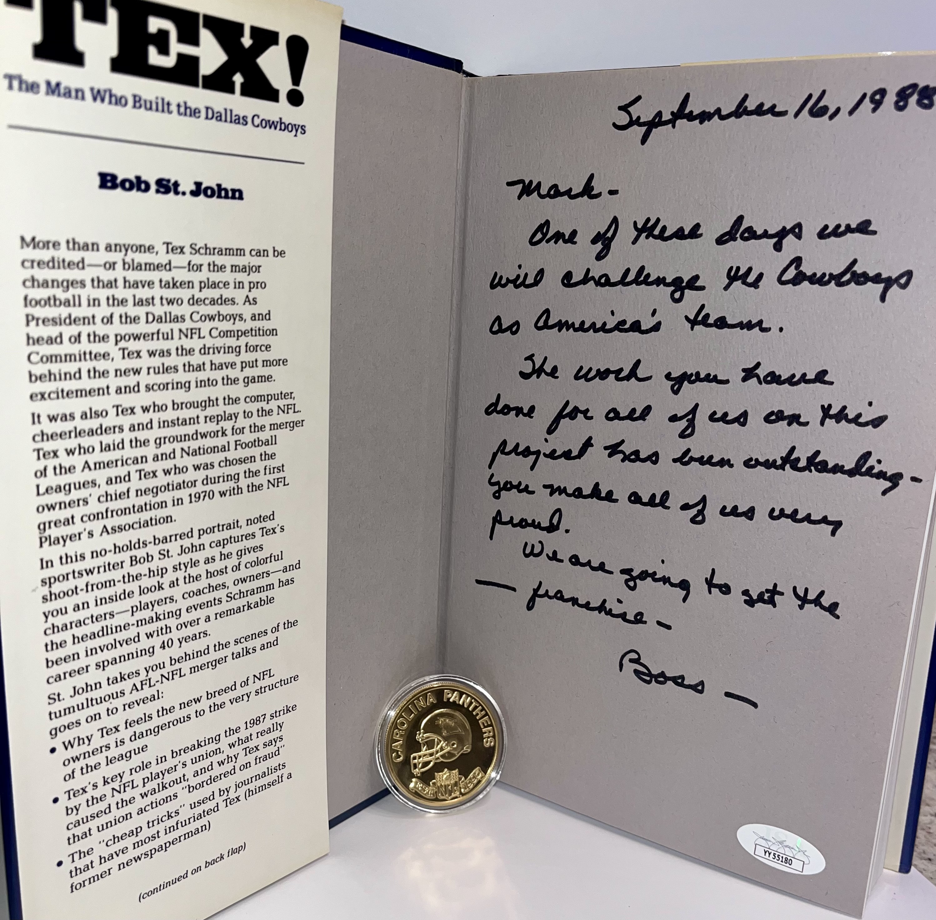 Carolina Panthers Founder, Jerry Richardson letter to his son, Mark - sharing his vision and goal of owning a NFL team in the future.